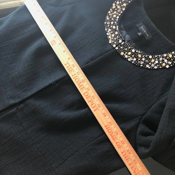 Talbots Black Jeweled Rhinestone Collar Cotton Tweed Blazer Jacket 3/4 Sleeve 16 - Picture 11 of 12
